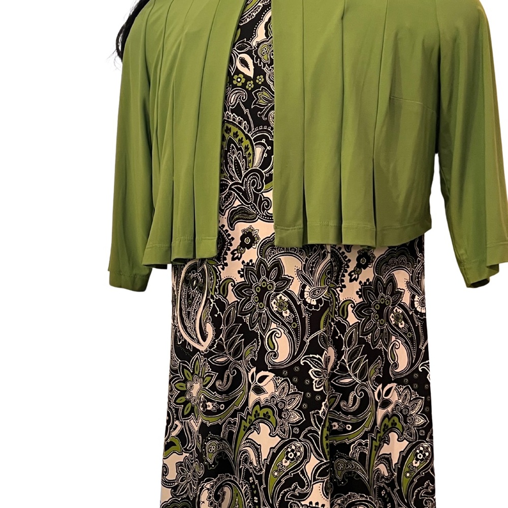 Whimsical Green Paisley Women's Sleeveless Dress w/matching Green Shrug